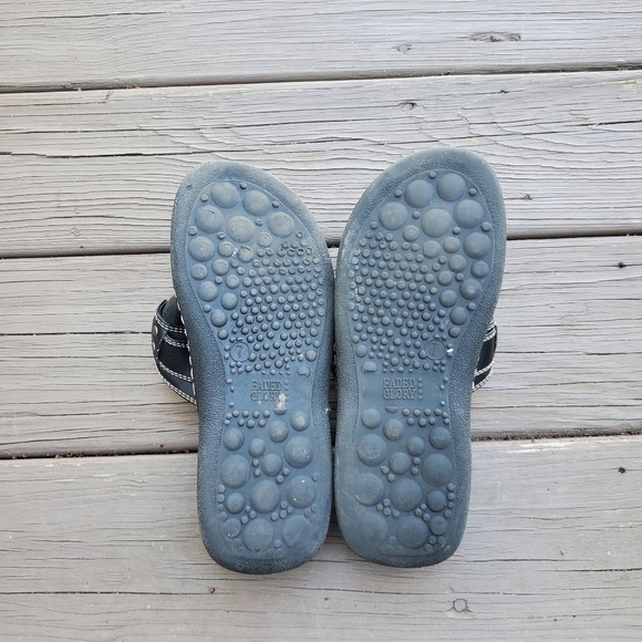 Vintage 90s y2k Bratz Black Faux Vegan Leather Chunky Platform Jammers Sandals 7 - Picture 10 of 11